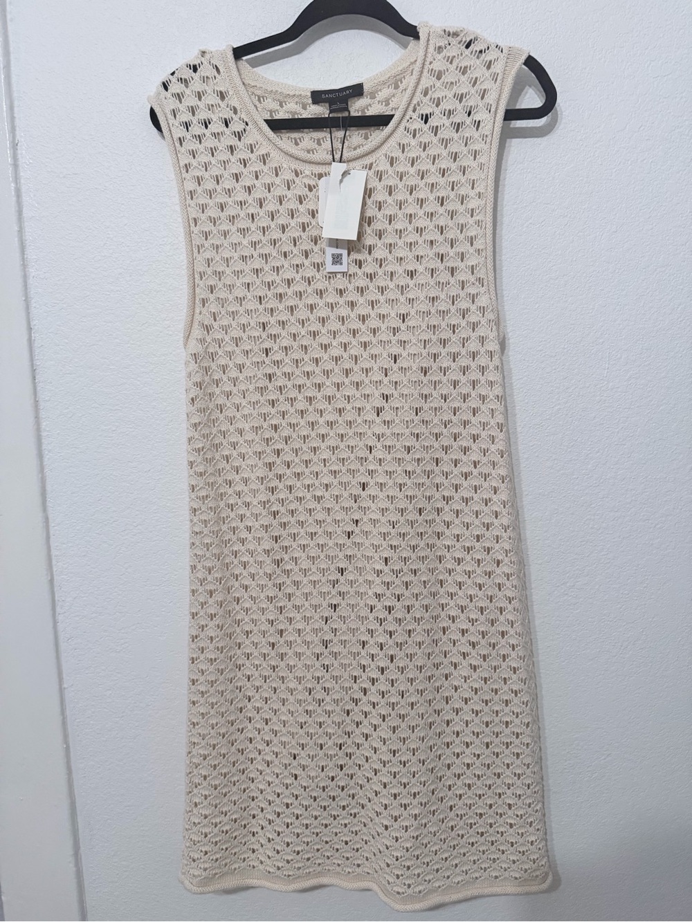 Sanctuary Cream Crochet Knit Sleeveless Mini Dress